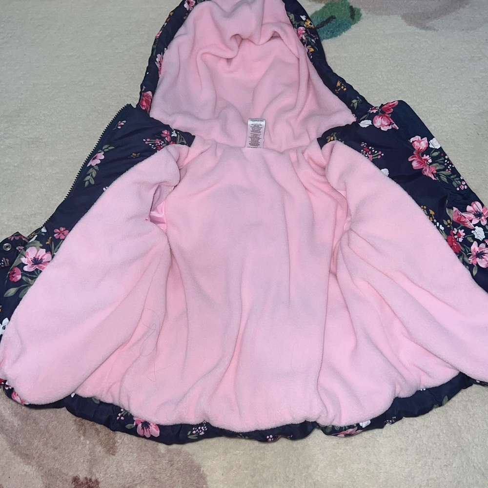 Little Me Floral Puffer Jacket - Navy and Pink - Picture 3 of 5